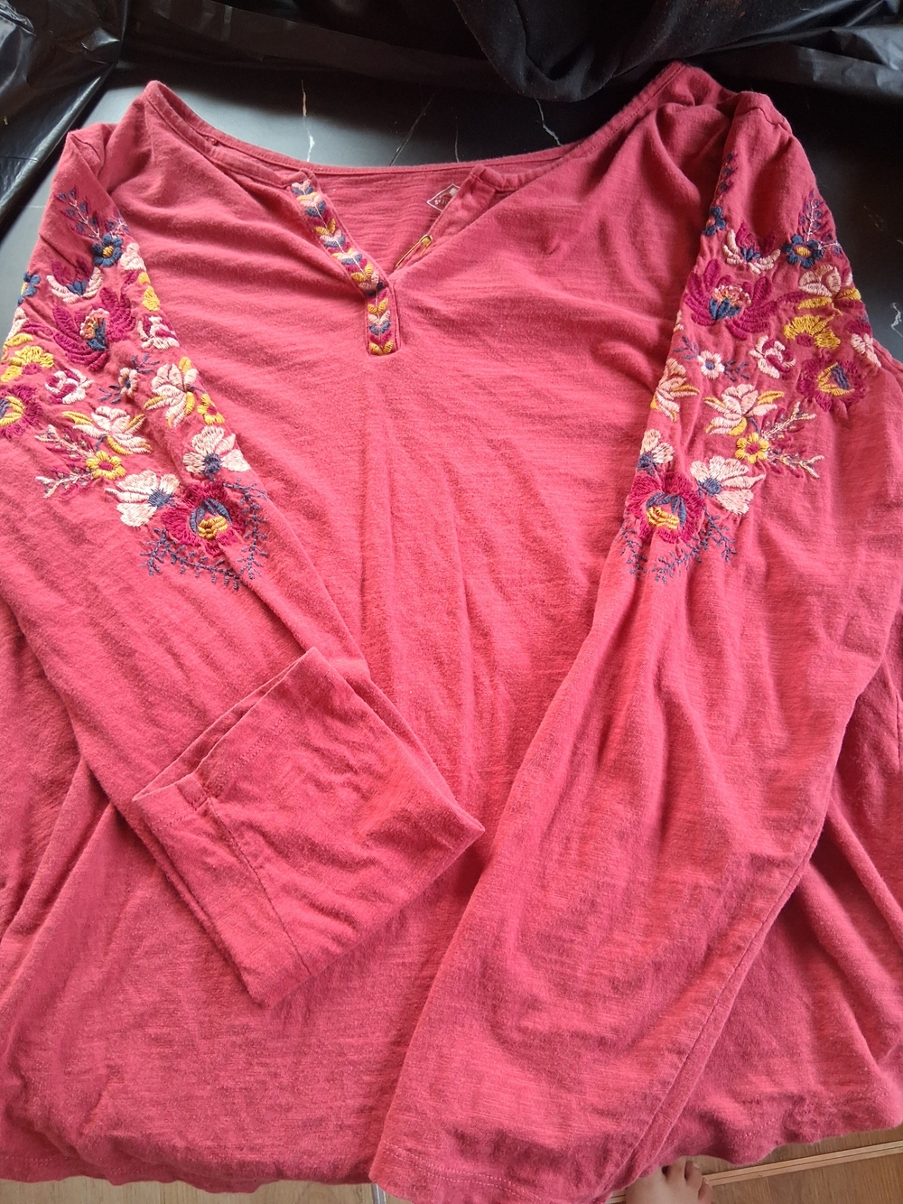St. John's Bay Rose Pink Embroidered Long-Sleeve Tee